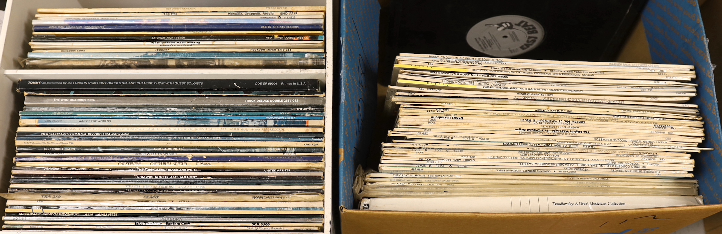 Fifty plus LP record albums, artists include; UB40, Strawbs, Rick Wakeman, The Who, 10cc, etc., together with a number of classical LPs, etc.